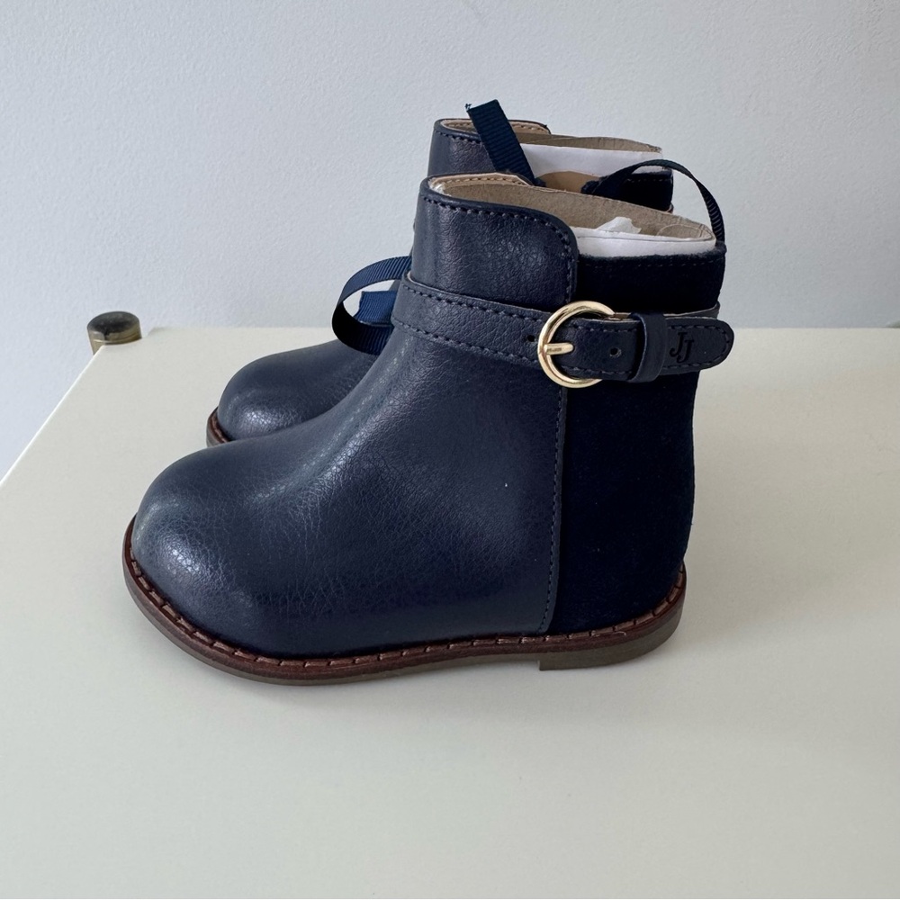 NWT Janie and Jack Leather Side Zip Navy Toddler Boots, Size 4 - Picture 2 of 6